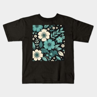 Teal Floral Illustration Kids T-Shirt